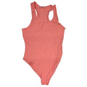 Zenana Tank Bodysuit Coral Racerback Snap Closure Womens Medium New in Bag